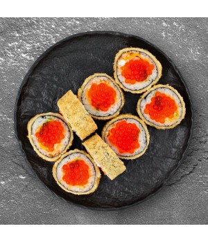 Горячий ролл (суши) "Лосось с авокадо и икрой лосося (ХОТ)"